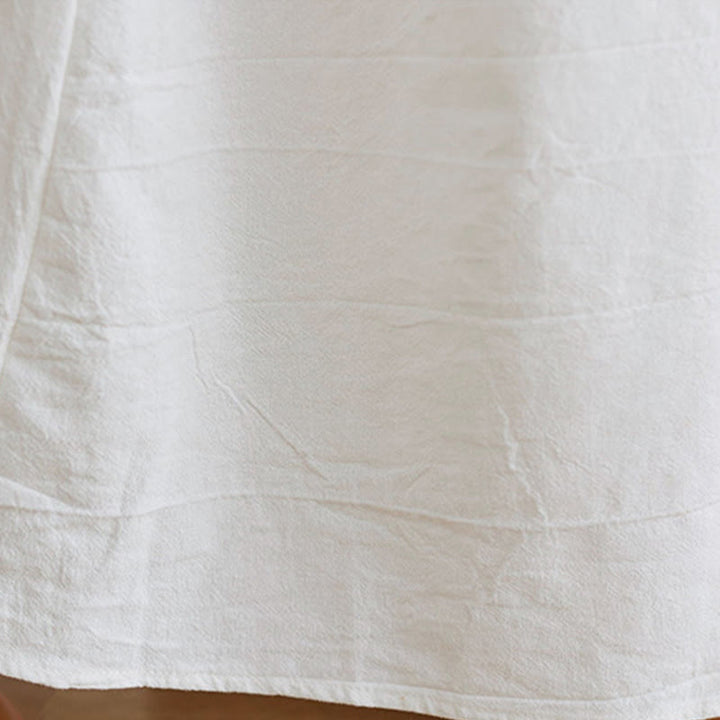 Abito midi in cotone e lino con maniche a tre quarti, scollo a V, motivo floreale ricamato, stile casual, motivo Buddha Stones - image 7