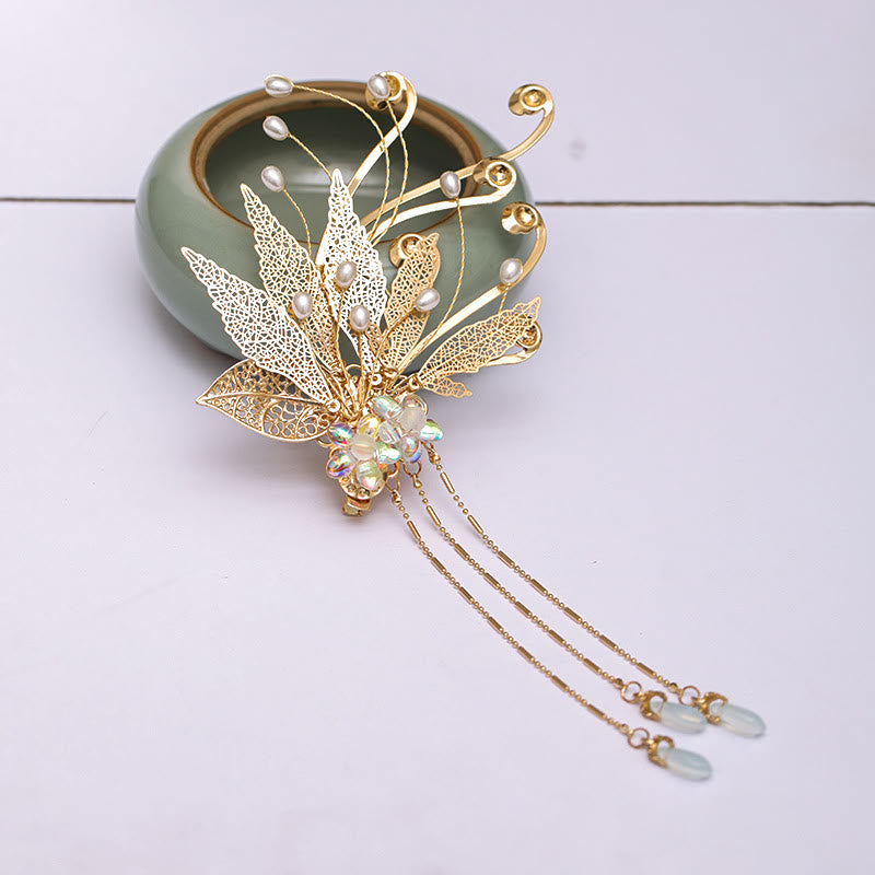 Fermaglio per capelli con nappa a forma di fiore in foglia d'oro cinese tradizionale Buddha Stones