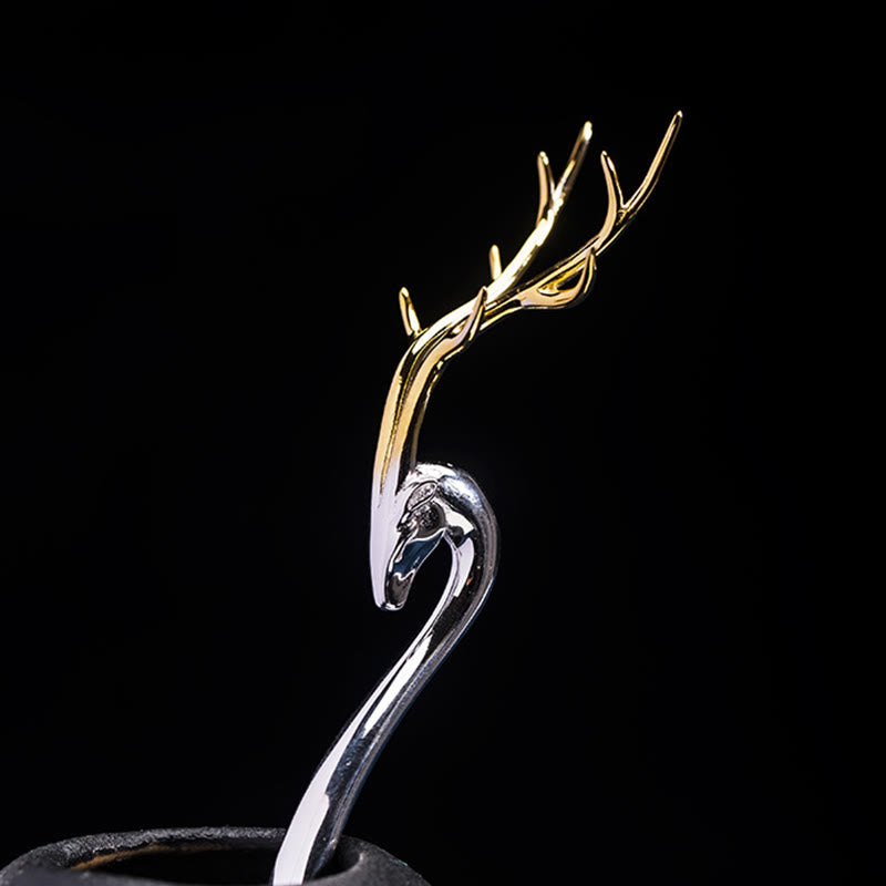 Forcina per capelli con protezione in corna di cervo in argento sterling 925 Buddha Stones - image 3