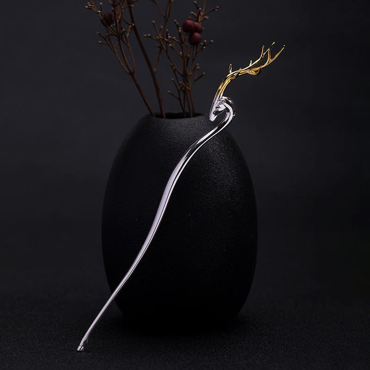 Forcina per capelli con protezione in corna di cervo in argento sterling 925 Buddha Stones