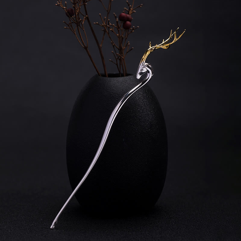 Forcina per capelli con protezione in corna di cervo in argento sterling 925 Buddha Stones - Forcina con corna di cervo - image 0