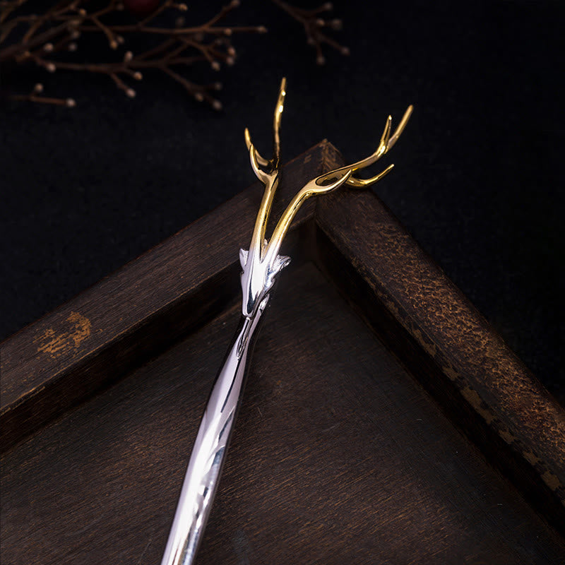 Forcina per capelli con protezione in corna di cervo in argento sterling 925 Buddha Stones - image 4