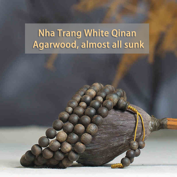 Buddha Stones Nha Trang 108 perline Mala 8 mm braccialetto della pace bianco Qinan Vietnam Agarwood