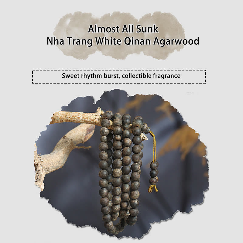 Buddha Stones Nha Trang 108 perline Mala 8 mm braccialetto della pace bianco Qinan Vietnam Agarwood