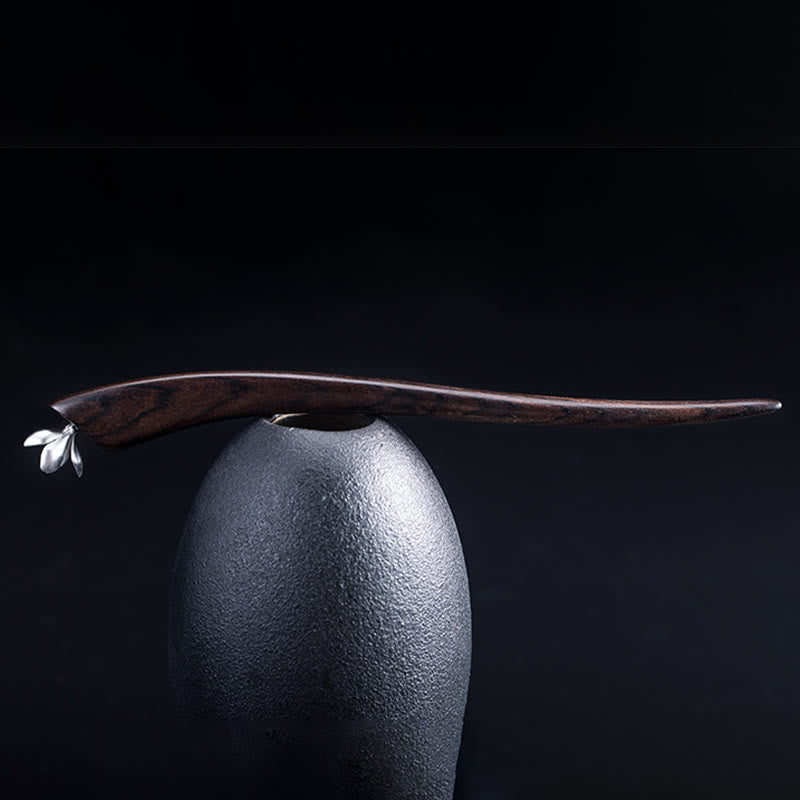 Forcina per capelli con fiore di magnolia in ebano classico in argento sterling 925 Buddha Stones - image 5