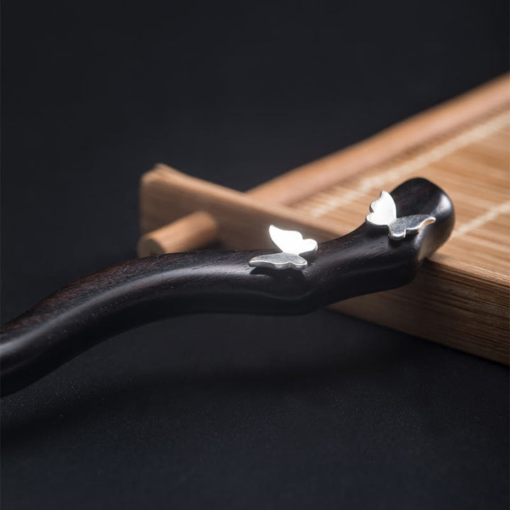 Buddha Stones 925 Sterling Silver Classico Stile Cinese Ebano Farfalla Relax Forcina - image 4