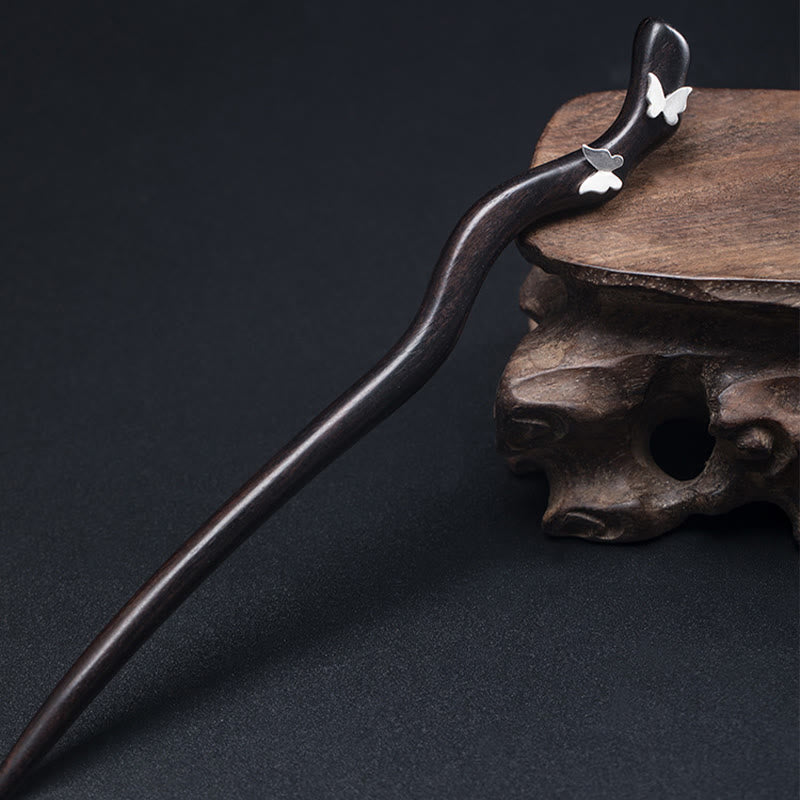 Buddha Stones 925 Sterling Silver Classico Stile Cinese Ebano Farfalla Relax Forcina - image 1