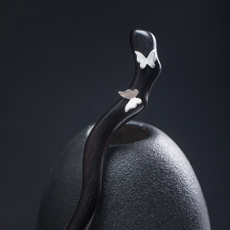 Buddha Stones 925 Sterling Silver Classico Stile Cinese Ebano Farfalla Relax Forcina - Forcina a farfalla in ebano - image 0