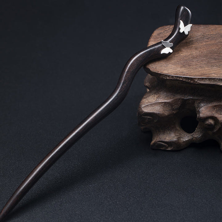 Buddha Stones 925 Sterling Silver Classico Stile Cinese Ebano Farfalla Relax Forcina - image 1