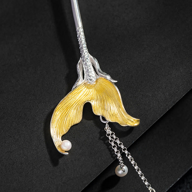 Buddha Stones 925 Sterling Silver Classico Stile Cinese Coda di Pesce Perla Nappa Calma Forcina - image 8