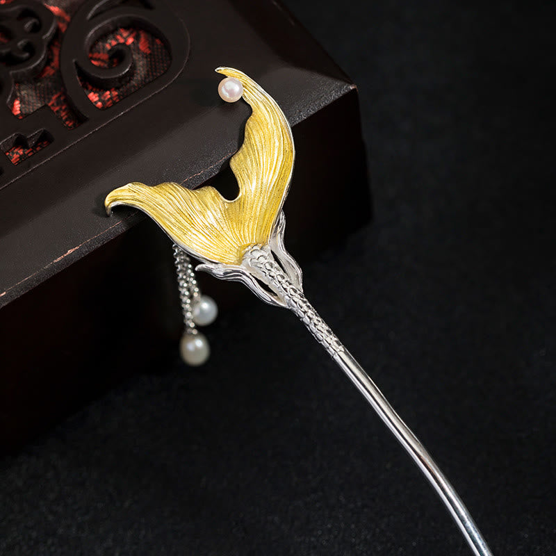 Buddha Stones 925 Sterling Silver Classico Stile Cinese Coda di Pesce Perla Nappa Calma Forcina - image 7