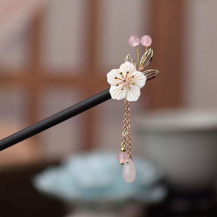 Forcina per capelli in legno con nappa di bauhinia in stile cinese classico Buddha Stones