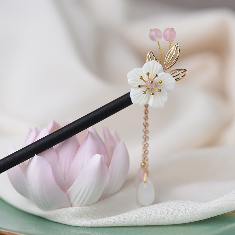 Forcina per capelli in legno con nappa di bauhinia in stile cinese classico Buddha Stones