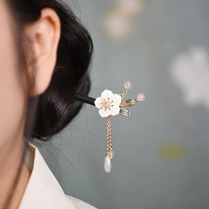 Forcina per capelli in legno con nappa di bauhinia in stile cinese classico Buddha Stones