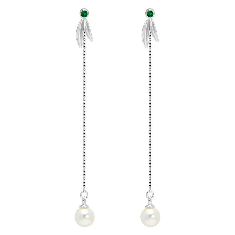 Buddha Stones pendenti con protezione in argento sterling 925, zirconi, perle e foglie di bambù