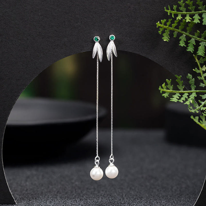 Buddha Stones pendenti con protezione in argento sterling 925, zirconi, perle e foglie di bambù