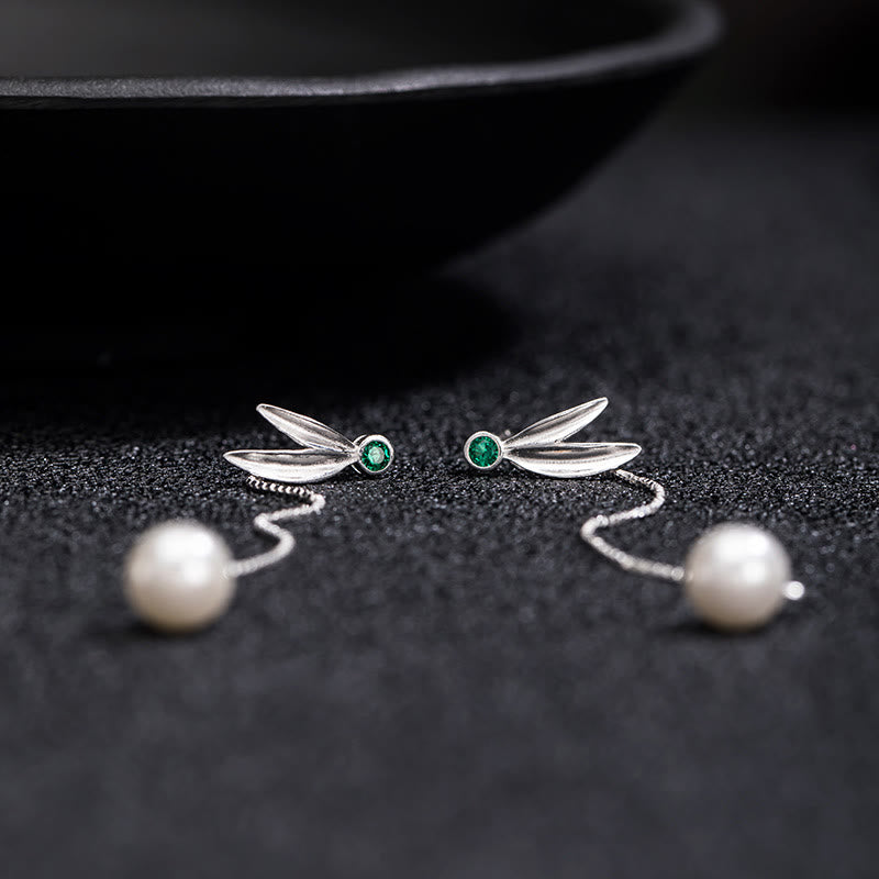 Buddha Stones pendenti con protezione in argento sterling 925, zirconi, perle e foglie di bambù - image 6