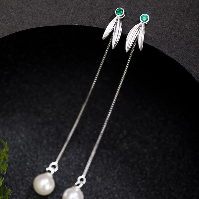 Buddha Stones pendenti con protezione in argento sterling 925, zirconi, perle e foglie di bambù