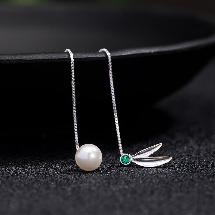 Buddha Stones pendenti con protezione in argento sterling 925, zirconi, perle e foglie di bambù - image 5