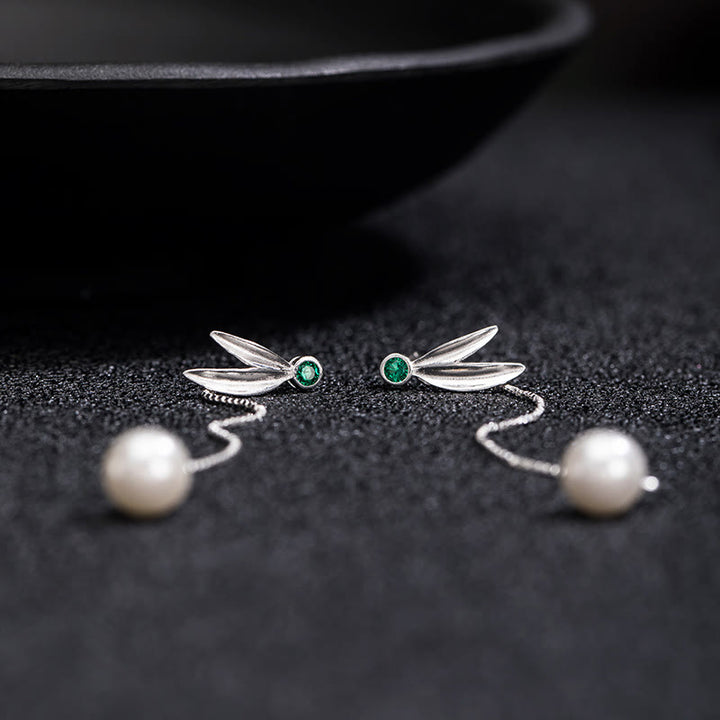 Buddha Stones pendenti con protezione in argento sterling 925, zirconi, perle e foglie di bambù - image 6