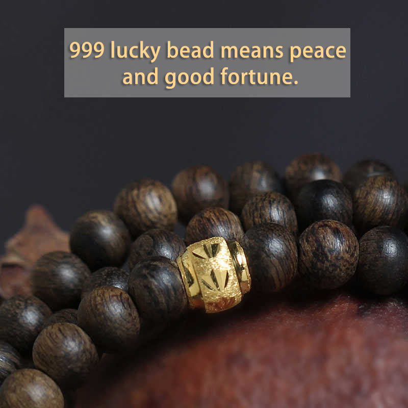 Buddha Stones 108 Mala Beads 999 Gold Bead Raro 5mm Brunei Nero Qinan Agarwood Bracciale Forza della Pace