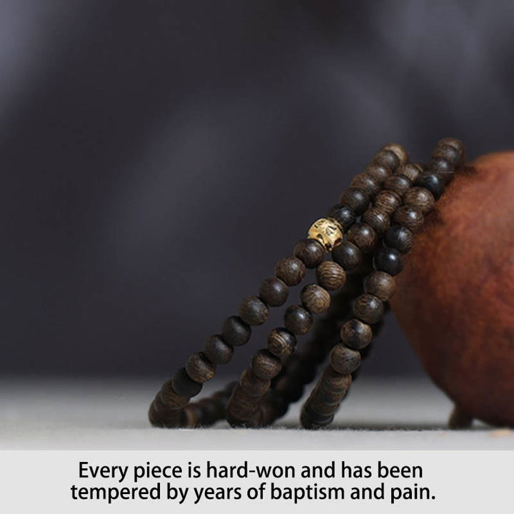 Buddha Stones 108 Mala Beads 999 Gold Bead Raro 5mm Brunei Nero Qinan Agarwood Bracciale Forza della Pace