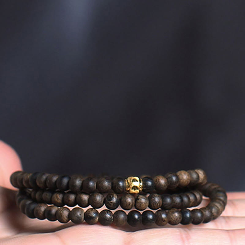 Buddha Stones 108 Mala Beads 999 Gold Bead Raro 5mm Brunei Nero Qinan Agarwood Bracciale Forza della Pace