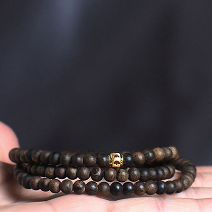Buddha Stones 108 Mala Beads 999 Gold Bead Raro 5mm Brunei Nero Qinan Agarwood Bracciale Forza della Pace