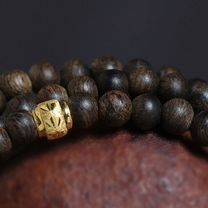 Buddha Stones 108 Mala Beads 999 Gold Bead Raro 5mm Brunei Nero Qinan Agarwood Bracciale Forza della Pace