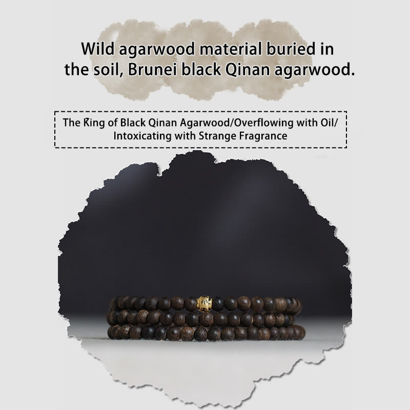 Buddha Stones 108 Mala Beads 999 Gold Bead Raro 5mm Brunei Nero Qinan Agarwood Bracciale Forza della Pace