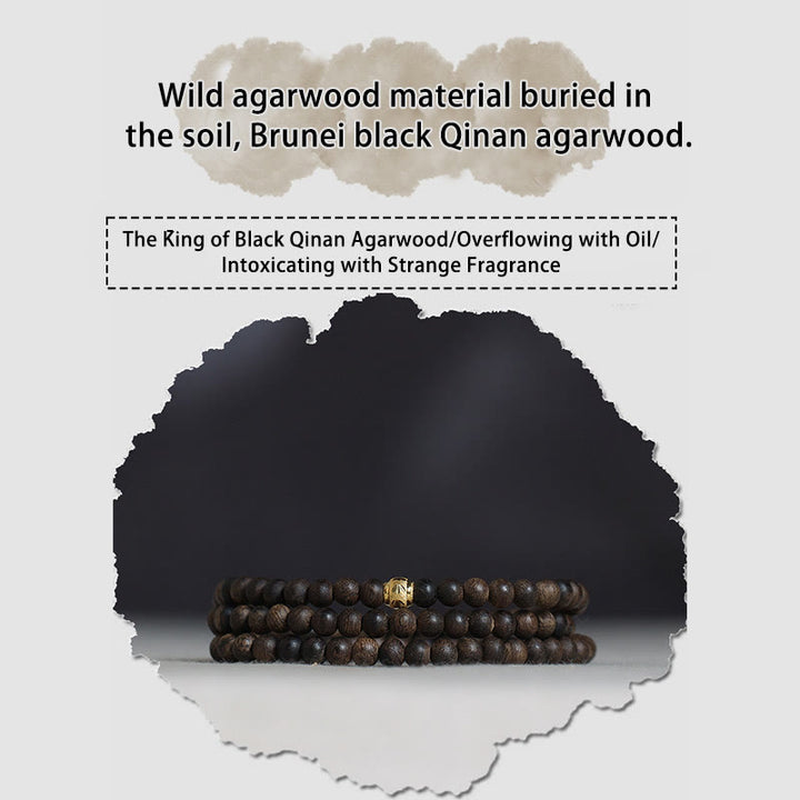 Buddha Stones 108 Mala Beads 999 Gold Bead Raro 5mm Brunei Nero Qinan Agarwood Bracciale Forza della Pace