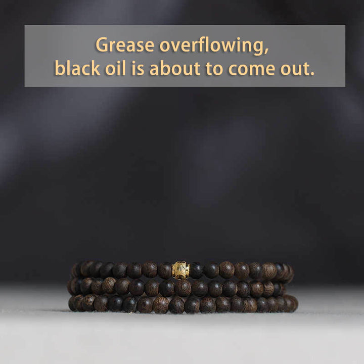 Buddha Stones 108 Mala Beads 999 Gold Bead Raro 5mm Brunei Nero Qinan Agarwood Bracciale Forza della Pace