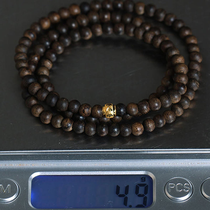 Buddha Stones 108 Mala Beads 999 Gold Bead Raro 5mm Brunei Nero Qinan Agarwood Bracciale Forza della Pace