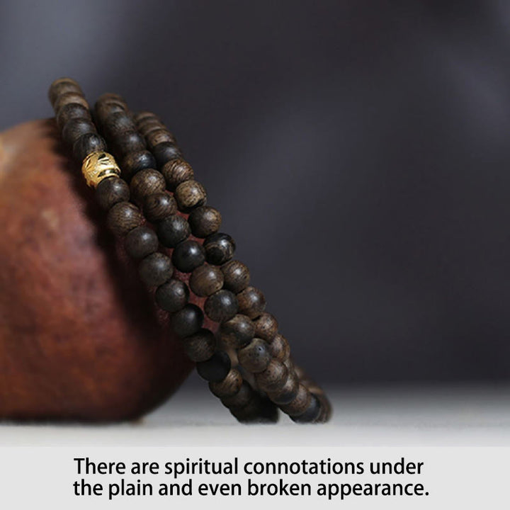 Buddha Stones 108 Mala Beads 999 Gold Bead Raro 5mm Brunei Nero Qinan Agarwood Bracciale Forza della Pace