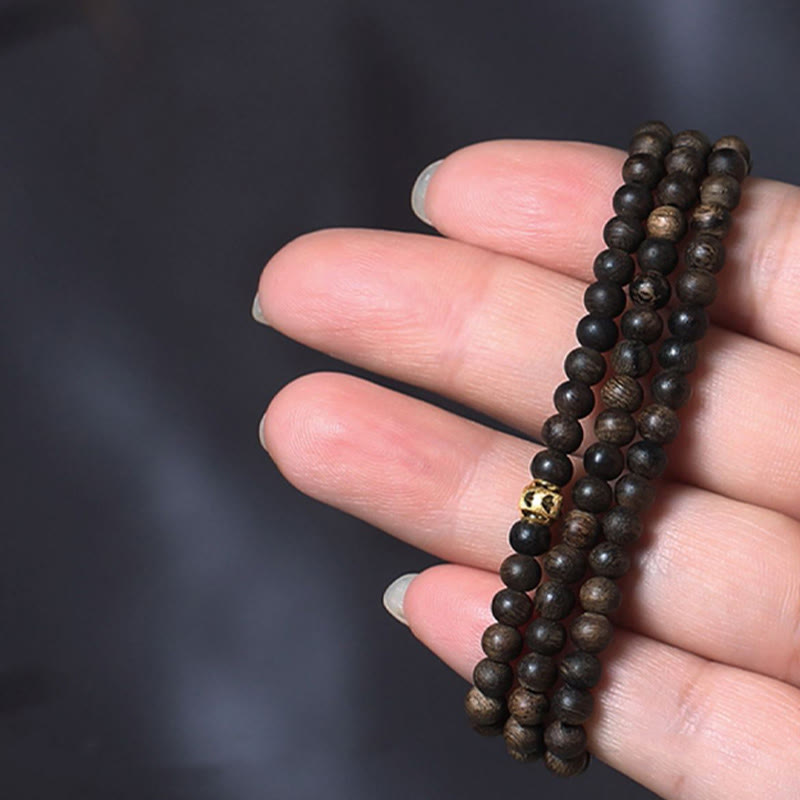 Buddha Stones 108 Mala Beads 999 Gold Bead Raro 5mm Brunei Nero Qinan Agarwood Bracciale Forza della Pace