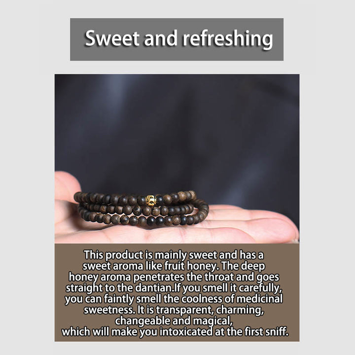 Buddha Stones 108 Mala Beads 999 Gold Bead Raro 5mm Brunei Nero Qinan Agarwood Bracciale Forza della Pace