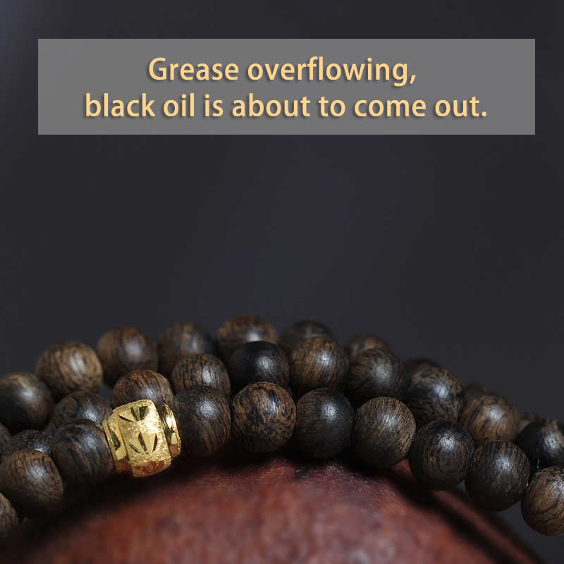 Buddha Stones 108 Mala Beads 999 Gold Bead Raro 5mm Brunei Nero Qinan Agarwood Bracciale Forza della Pace