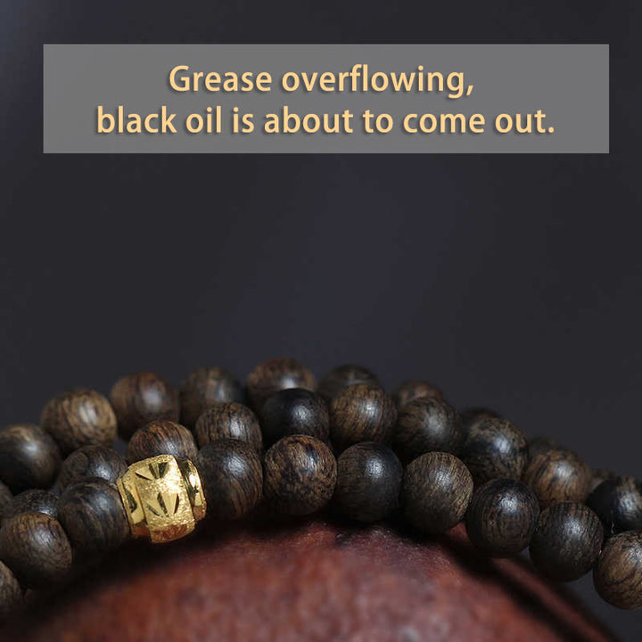 Buddha Stones 108 Mala Beads 999 Gold Bead Raro 5mm Brunei Nero Qinan Agarwood Bracciale Forza della Pace