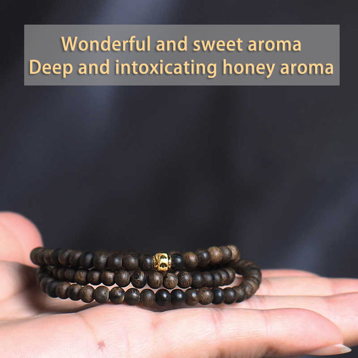 Buddha Stones 108 Mala Beads 999 Gold Bead Raro 5mm Brunei Nero Qinan Agarwood Bracciale Forza della Pace
