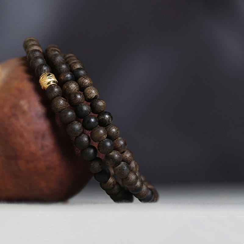 Buddha Stones 108 Mala Beads 999 Gold Bead Raro 5mm Brunei Nero Qinan Agarwood Bracciale Forza della Pace