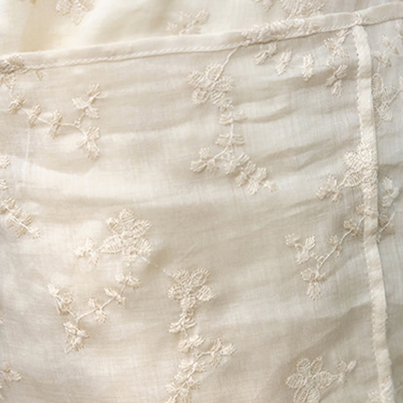 Abito midi in ramie con tasche, colletto obliquo ricamato, manica corta, colletto alto, casual, motivo Buddha Stones - image 8