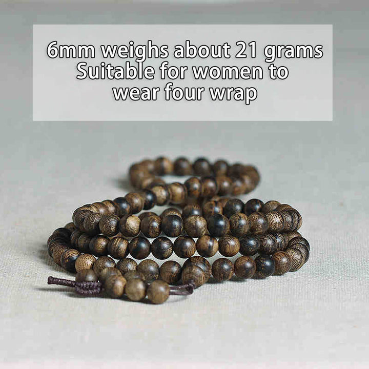 Bracciale con Buddha Stones, 108 perle di Mala, legno di agar naturale Tarakan, per allontanare gli spiriti maligni