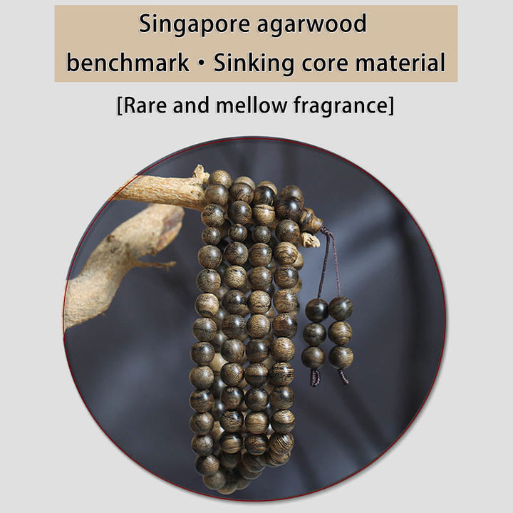 Bracciale con Buddha Stones, 108 perle di Mala, legno di agar naturale Tarakan, per allontanare gli spiriti maligni