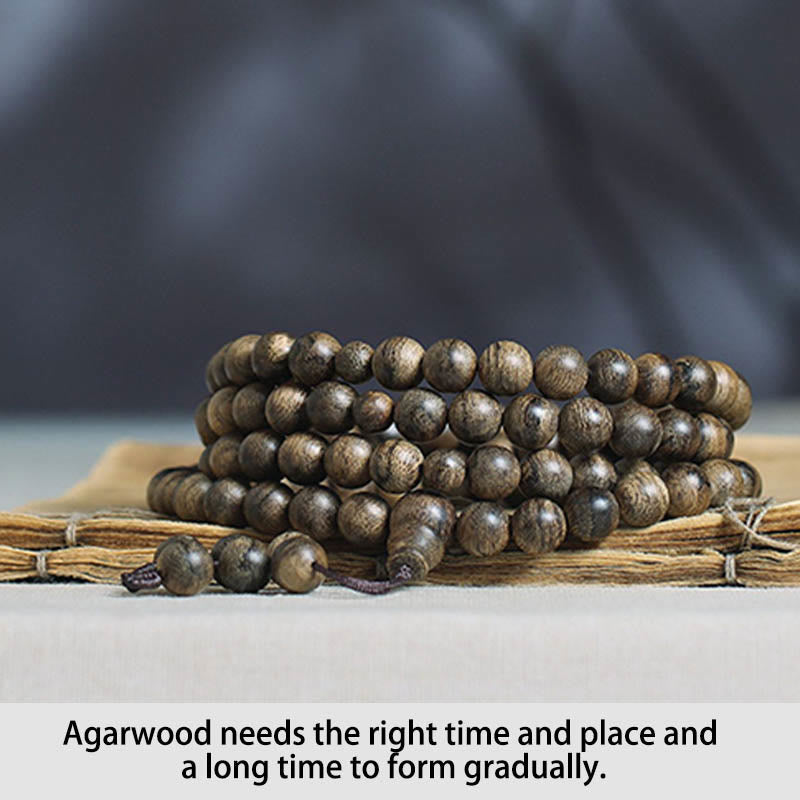 Bracciale con Buddha Stones, 108 perle di Mala, legno di agar naturale Tarakan, per allontanare gli spiriti maligni