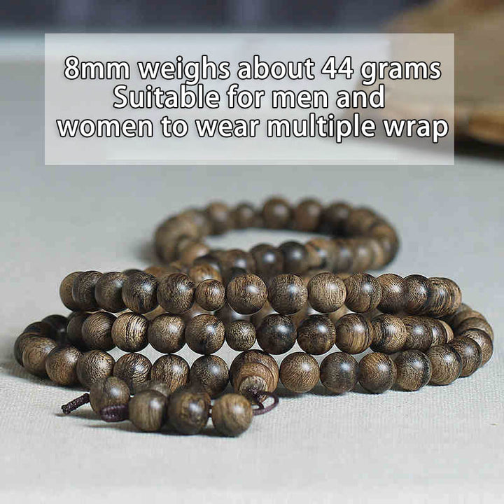 Bracciale con Buddha Stones, 108 perle di Mala, legno di agar naturale Tarakan, per allontanare gli spiriti maligni