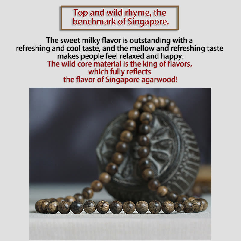 Bracciale con Buddha Stones, 108 perle di Mala, legno di agar naturale Tarakan, per allontanare gli spiriti maligni