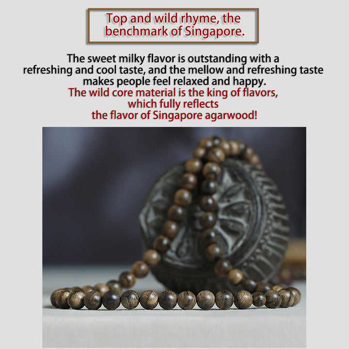 Bracciale con Buddha Stones, 108 perle di Mala, legno di agar naturale Tarakan, per allontanare gli spiriti maligni