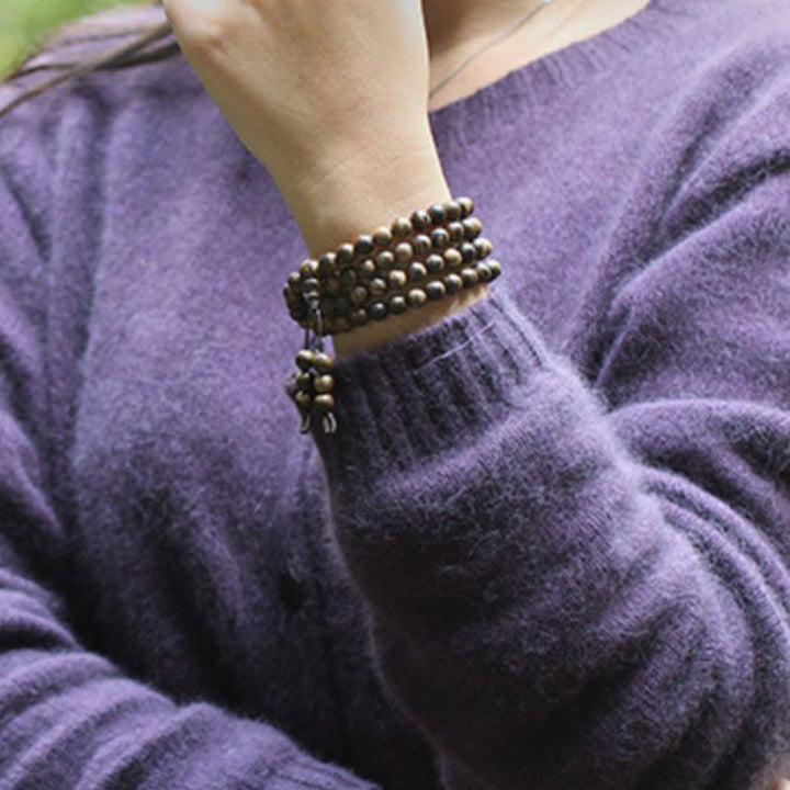 Bracciale con Buddha Stones, 108 perle di Mala, legno di agar naturale Tarakan, per allontanare gli spiriti maligni