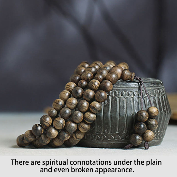Bracciale con Buddha Stones, 108 perle di Mala, legno di agar naturale Tarakan, per allontanare gli spiriti maligni
