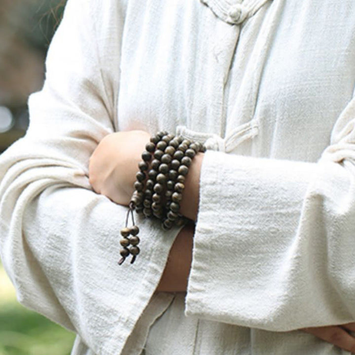 Bracciale con Buddha Stones, 108 perle di Mala, legno di agar naturale Tarakan, per allontanare gli spiriti maligni